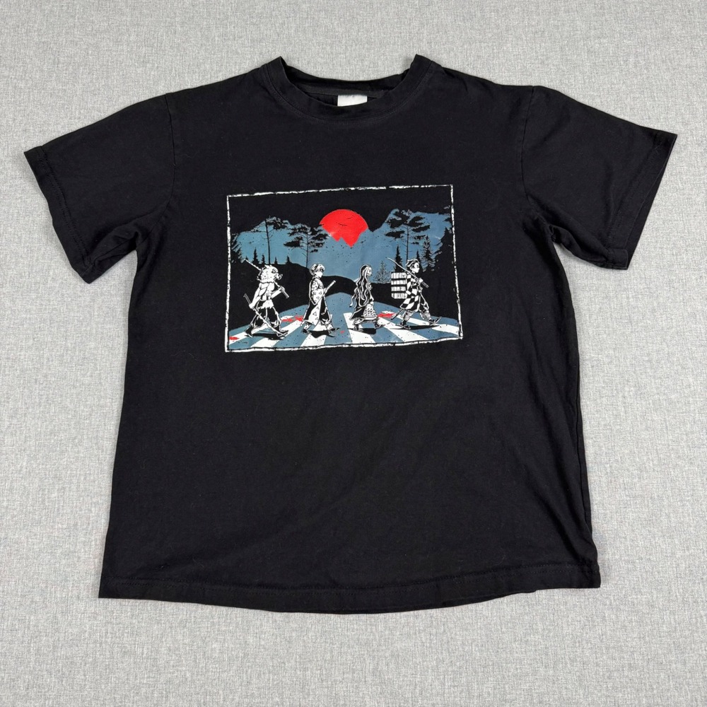 Demon Slayer Abbey Road Parody Black T-Shirt Size M Anime Manga Tanjiro Zenitsu
